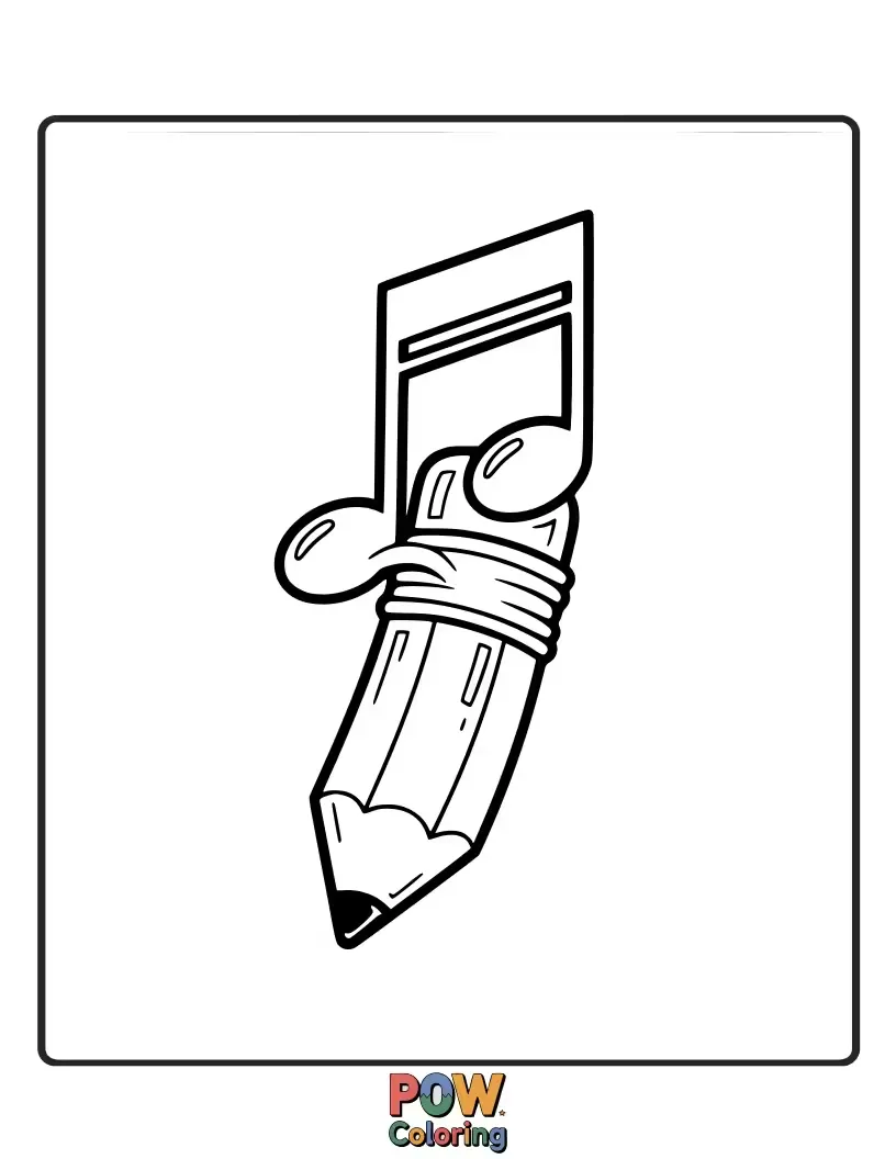 Free coloring page of A harmonious pencil composed of musical notes, ready to draw beautiful melodies and rhythm onto the page.