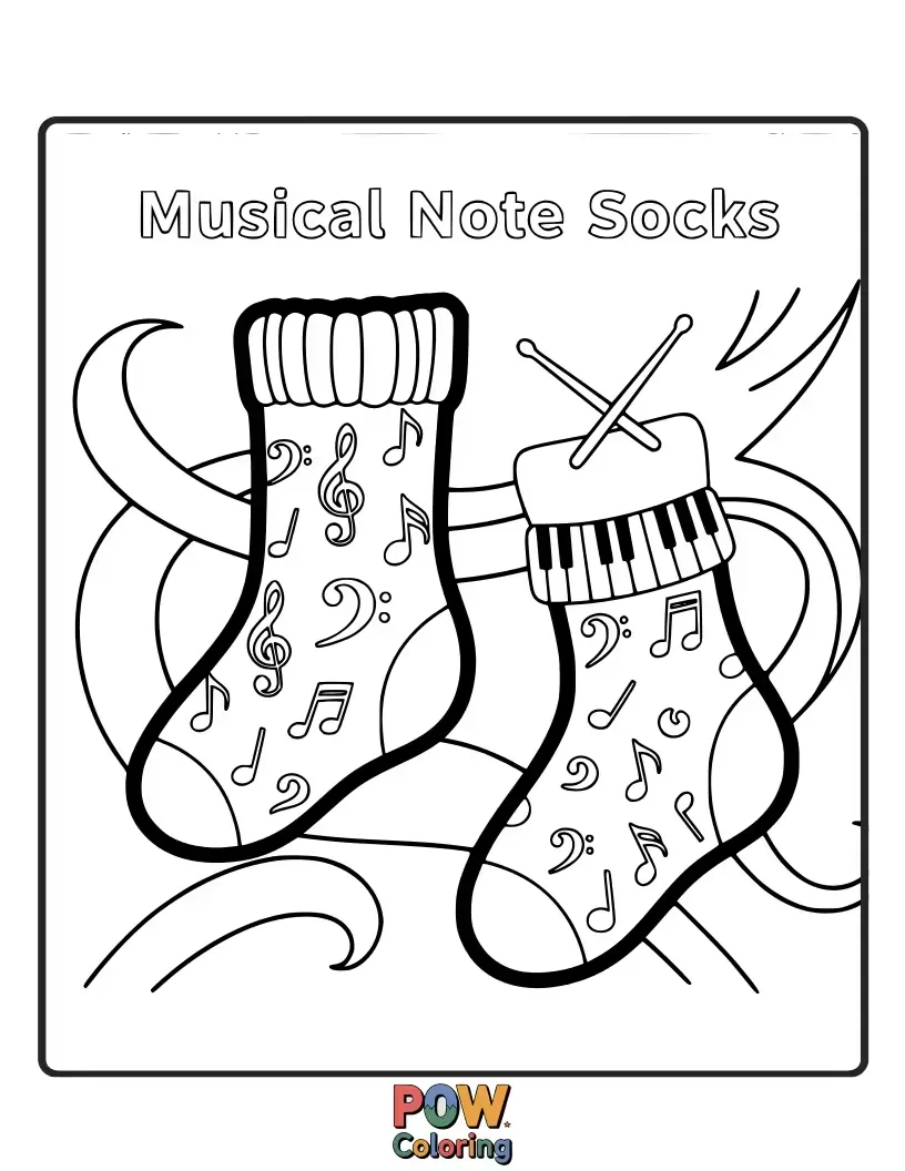 Free coloring page of Groove to the rhythm with these musical socks, covered in cheerful musical notes and playful clefs.