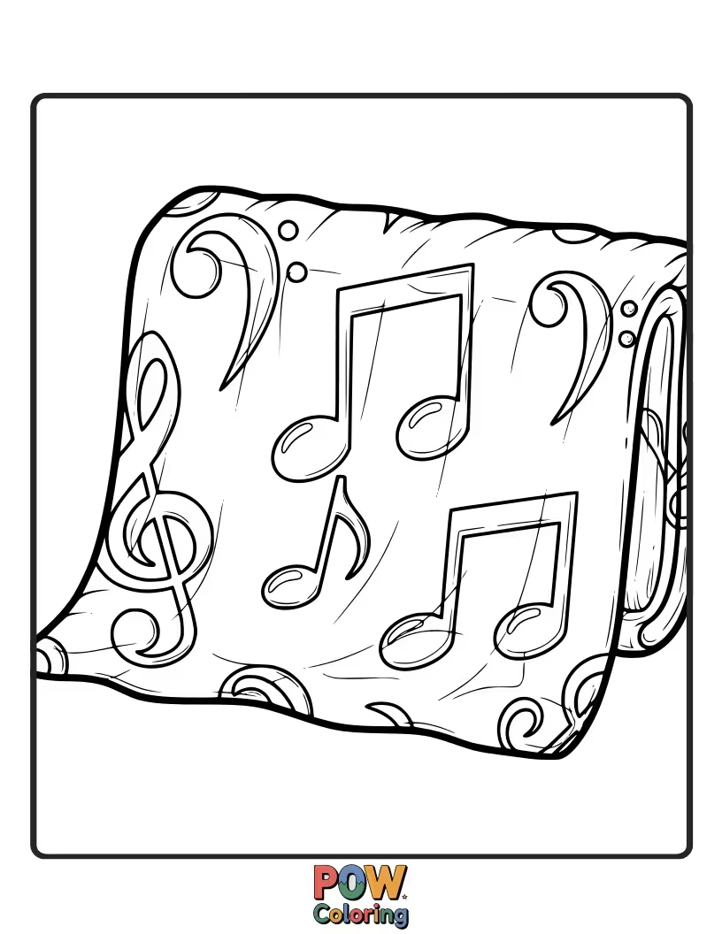 Free coloring page of Melodious notes and clefs forming a rhythmic and vibrant blanket pattern.