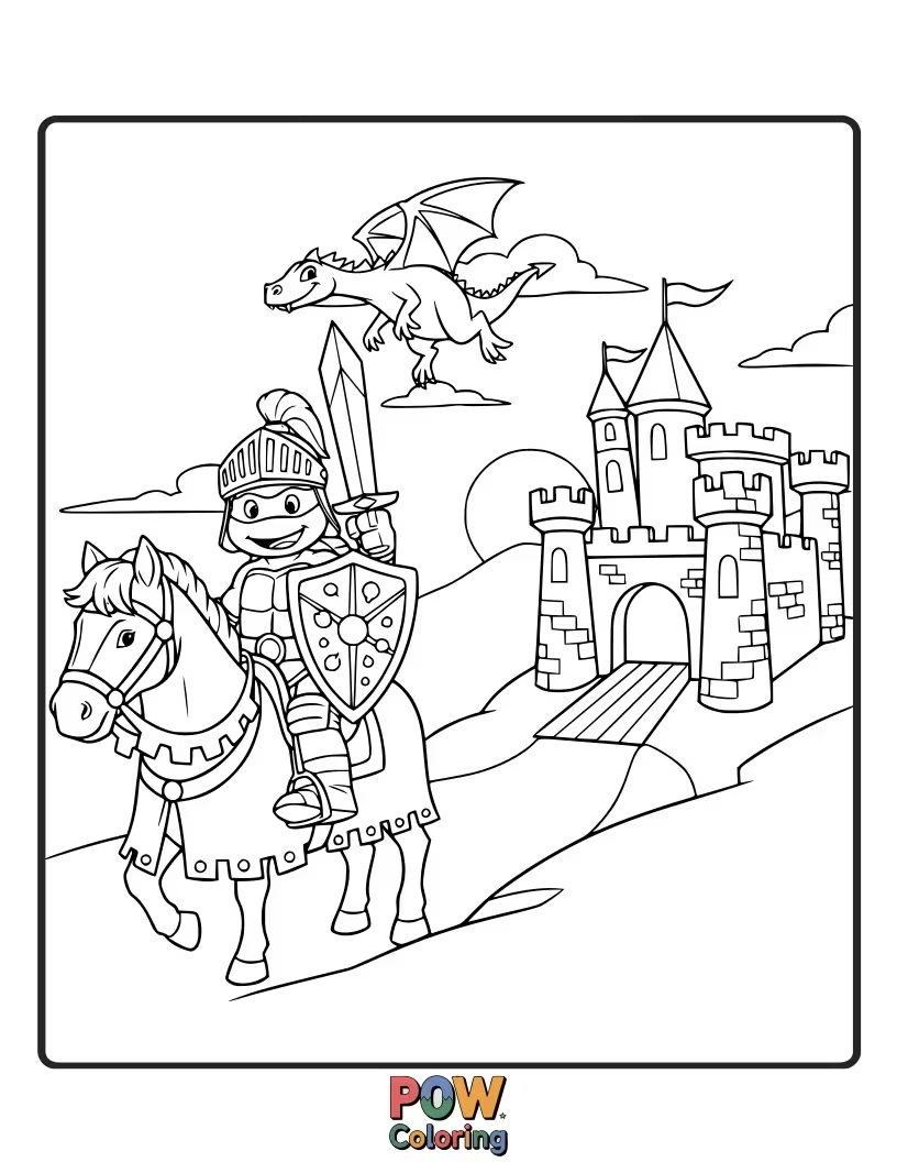 Free coloring page of The turtles in medieval attire, embarking on a daring quest for a mythical artifact.