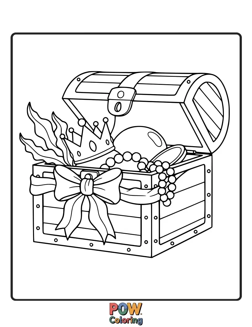 Free coloring page of A deep-sea bow adorned with glittering pearls, hidden pirate chests, and playful dolphins, inviting underwater exploration.