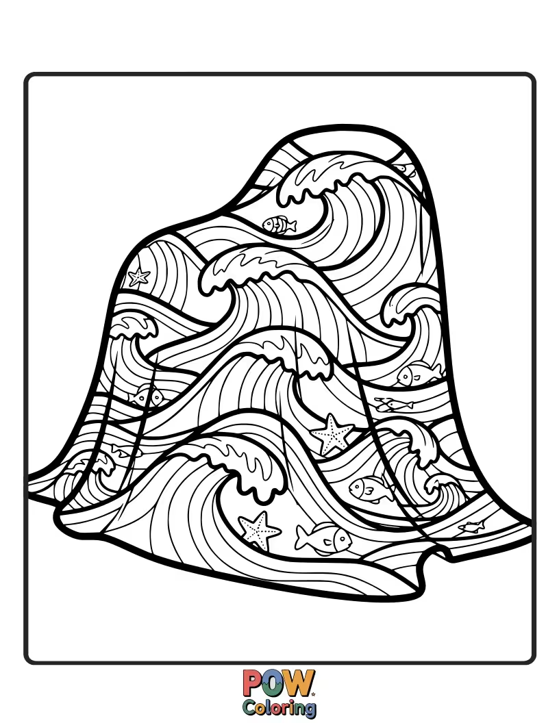 Free coloring page of Stylized ocean waves forming a serene and calming blanket.