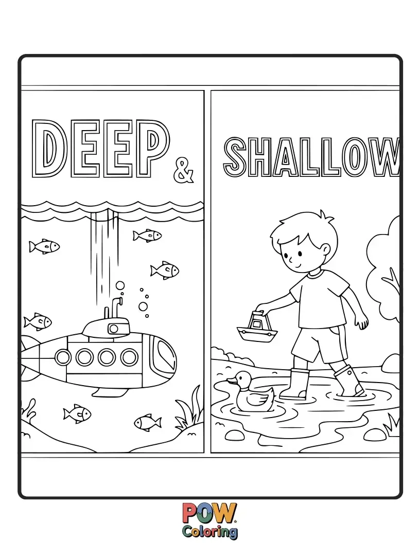 Free coloring page of A majestic whale swimming in the ocean depths, next to a playful starfish on a sunny, shallow beach.