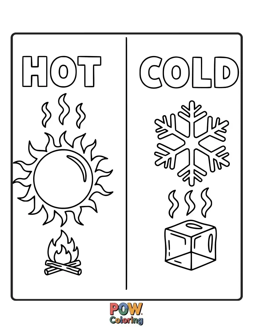 Free coloring page of A fiery dragon breathing a tiny puff of warm air meets an icy snowman wearing a tiny scarf.