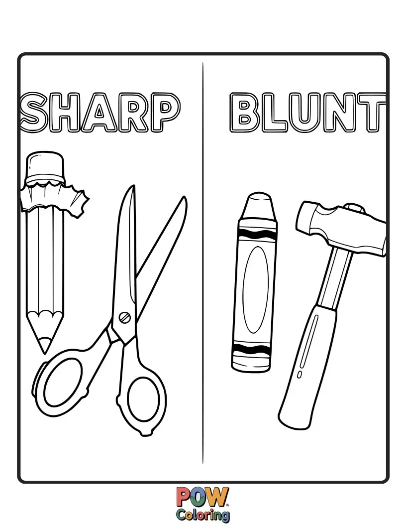 Free coloring page of A tiny, cute pencil with a sharp point next to a round, blunt crayon with a friendly smile.