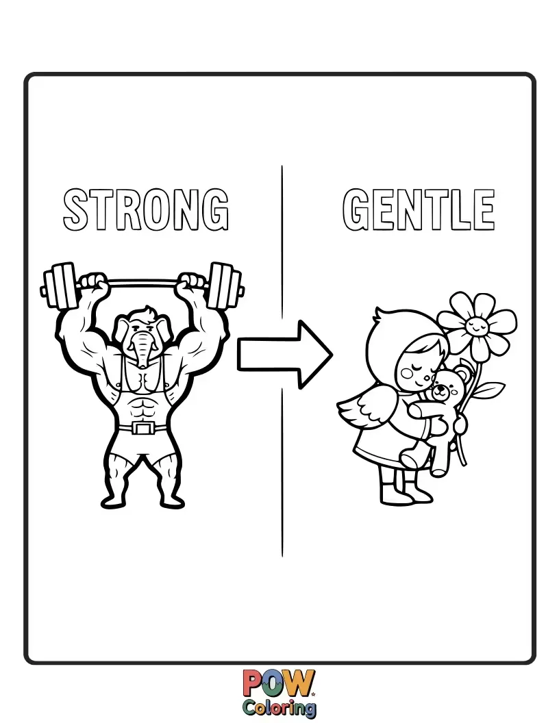 Free coloring page of A mighty elephant trumpeting with power, beside a delicate hummingbird sipping nectar from a flower.