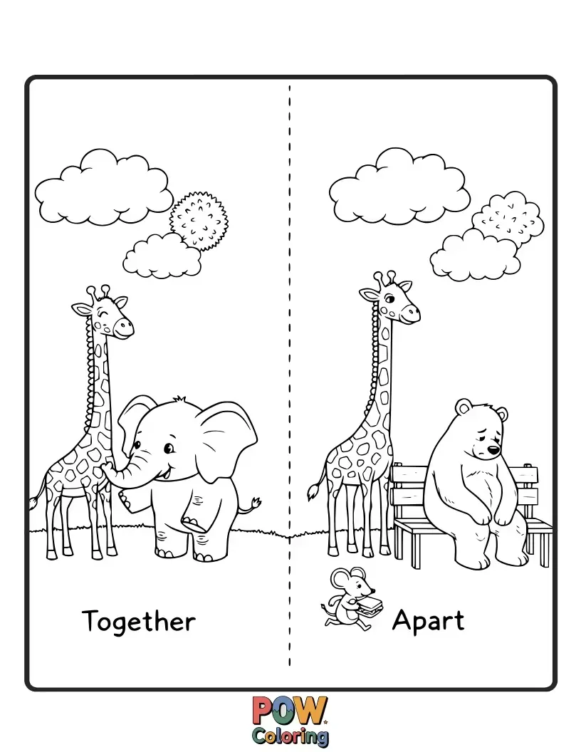 Free coloring page of Two best friend bunnies holding paws, then two bunnies sitting on opposite sides of a cute fence.