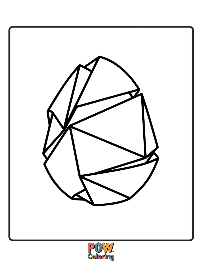Free coloring page of An egg that looks like it's meticulously folded from paper, showcasing the clean lines and angles of origami art.