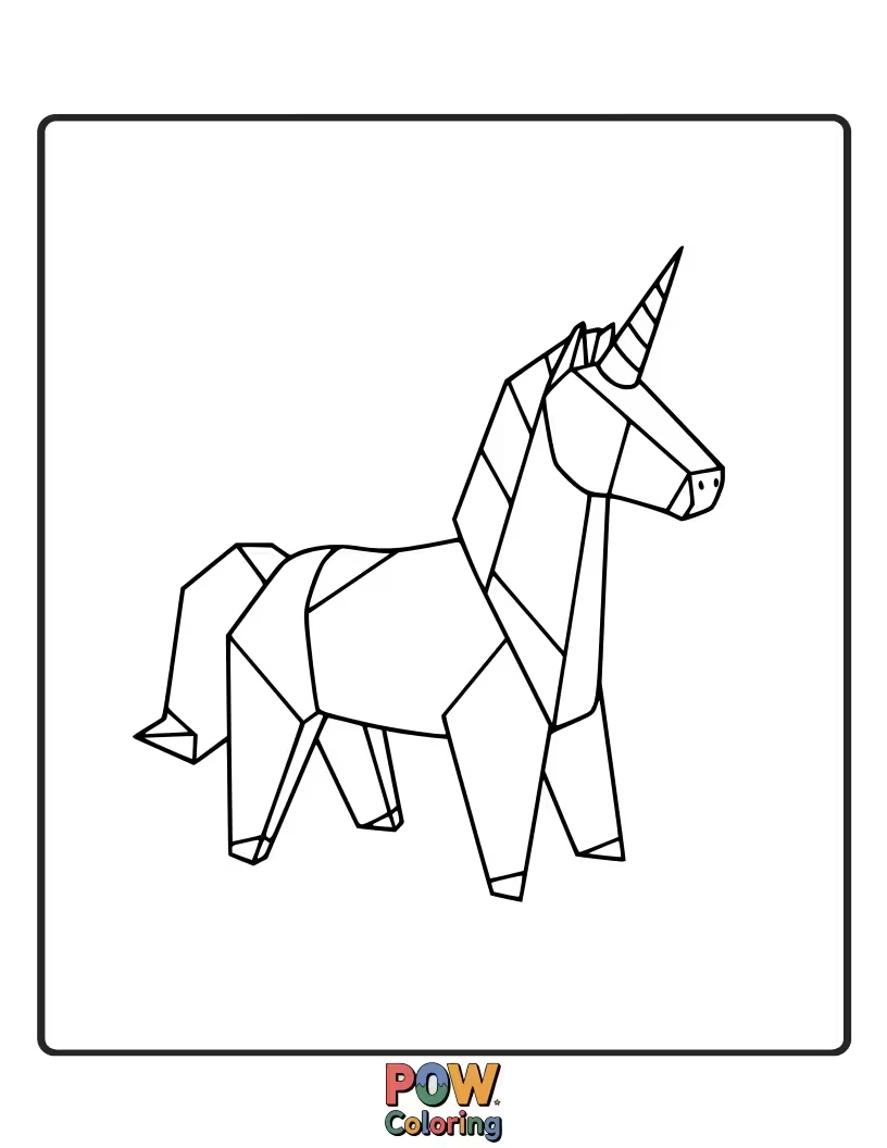 Free coloring page of Unicorn designed with crisp, geometric folds like an origami creation.