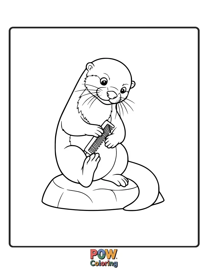 Free coloring page of An otter meticulously grooming its thick fur. Highlights their cleanliness and care for their coat.