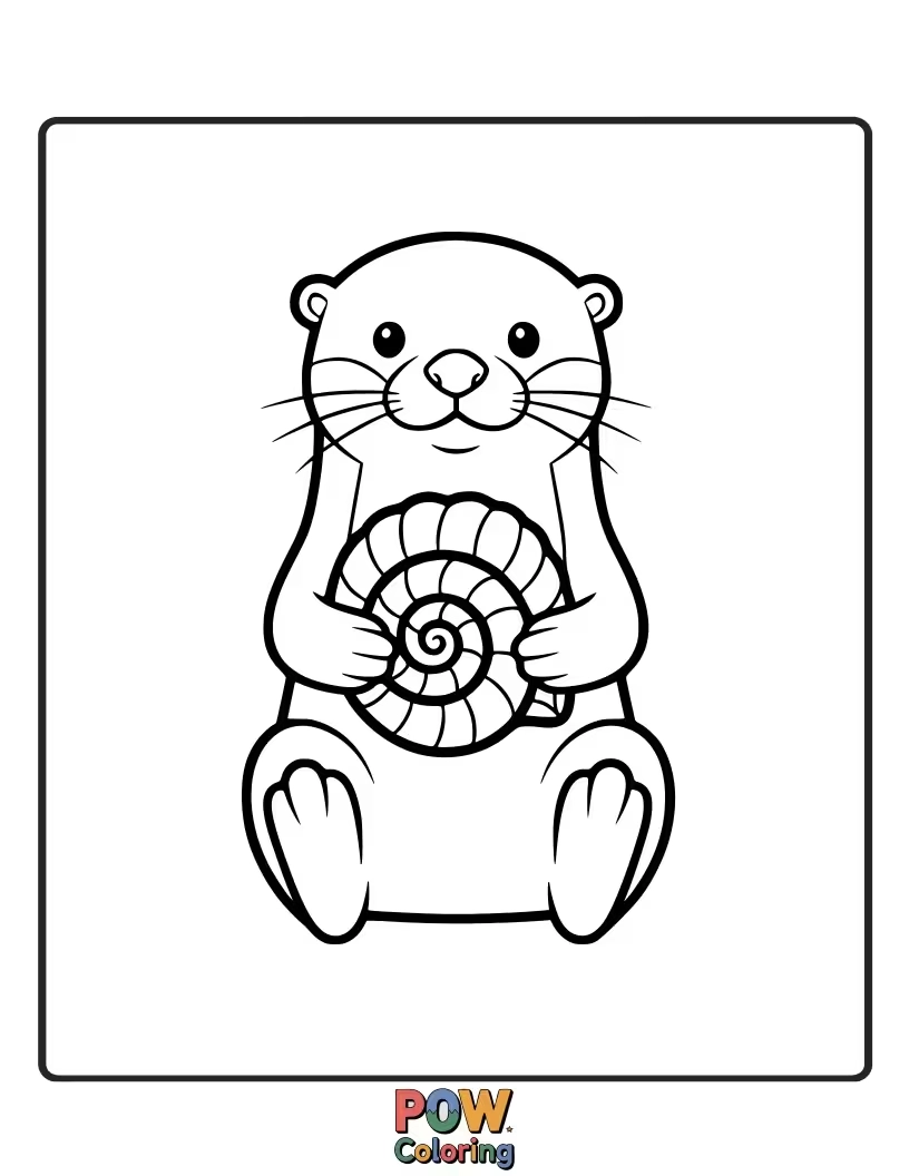Free coloring page of An otter cleverly balancing a shell on its belly while floating on its back. Encourages detailed coloring.