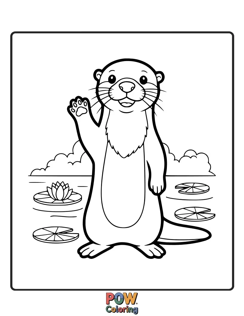Free coloring page of A friendly otter with a paw raised in a cheerful wave. Perfect for young children learning greetings.