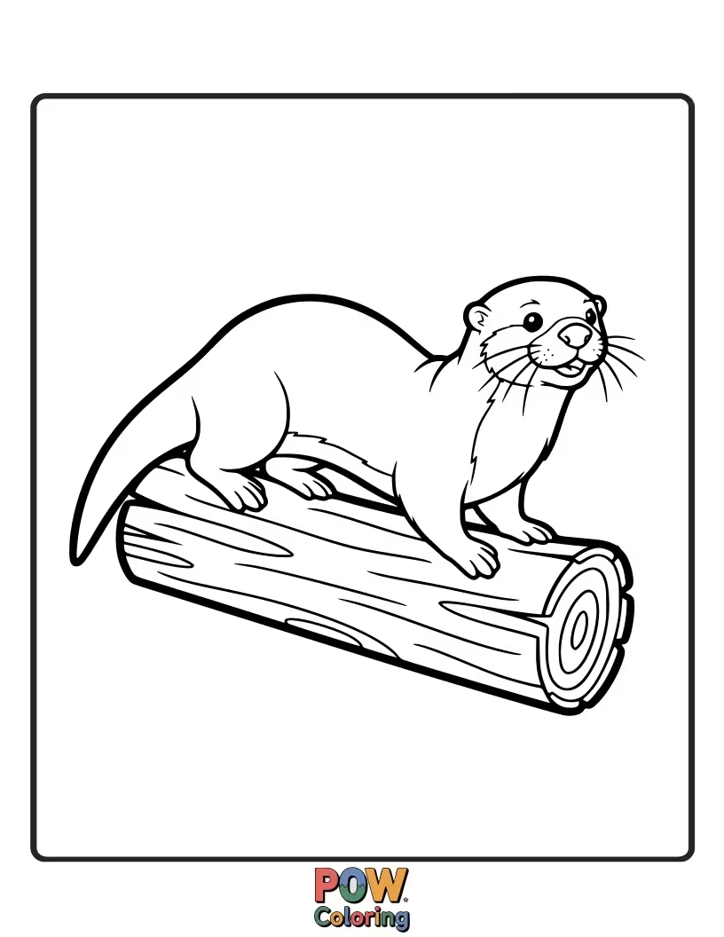 Free coloring page of A relaxed otter perched comfortably on a floating log. Offers simple shapes for beginners.