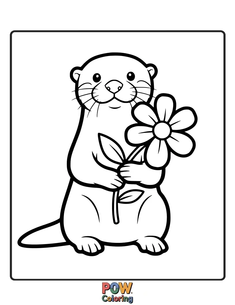 Free coloring page of A delicate otter gently holding a blooming flower. Promotes fine motor skills and artistic expression.
