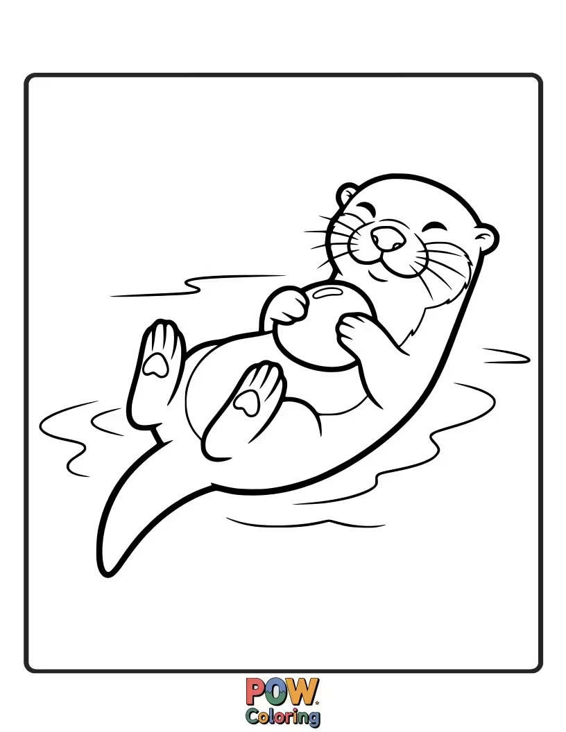 Free coloring page of An otter skillfully cracking open a pebble with a tool. Inspires learning about otter intelligence.