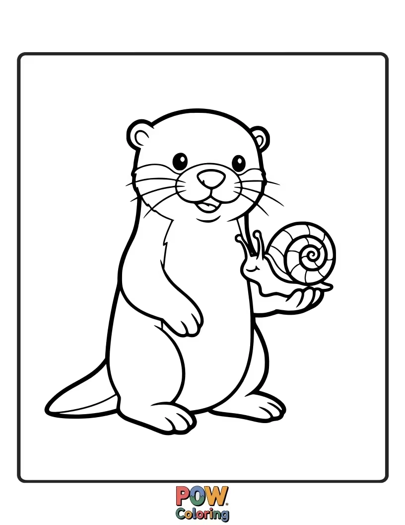 Free coloring page of A curious otter investigating a small snail found on the riverbank. Sparks interest in tiny creatures.