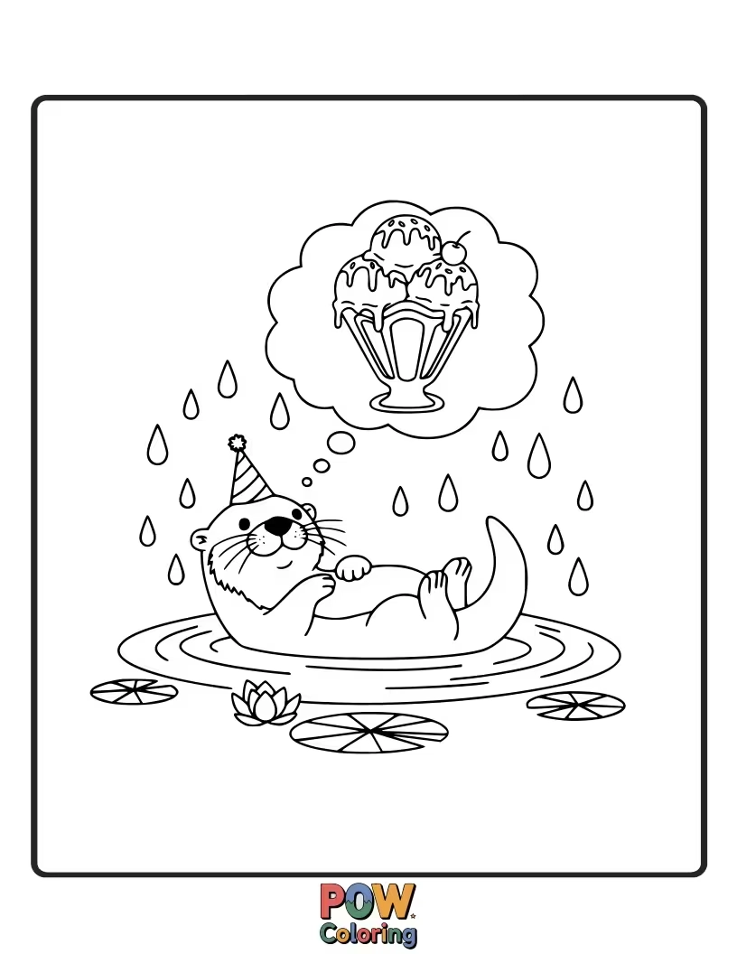 Free coloring page of An adorable otter is trying to cast a water spell, but only tiny bubbles are appearing.