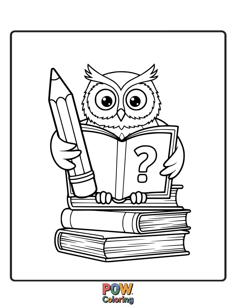 Free coloring page of A wise old owl perched on a pencil, ready to share its knowledge through beautiful, thoughtful drawings.