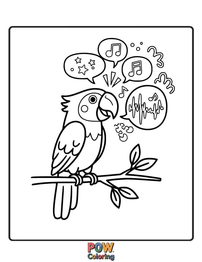 Free coloring page of A vibrant parrot with an open beak, as if it's about to share a colorful secret.