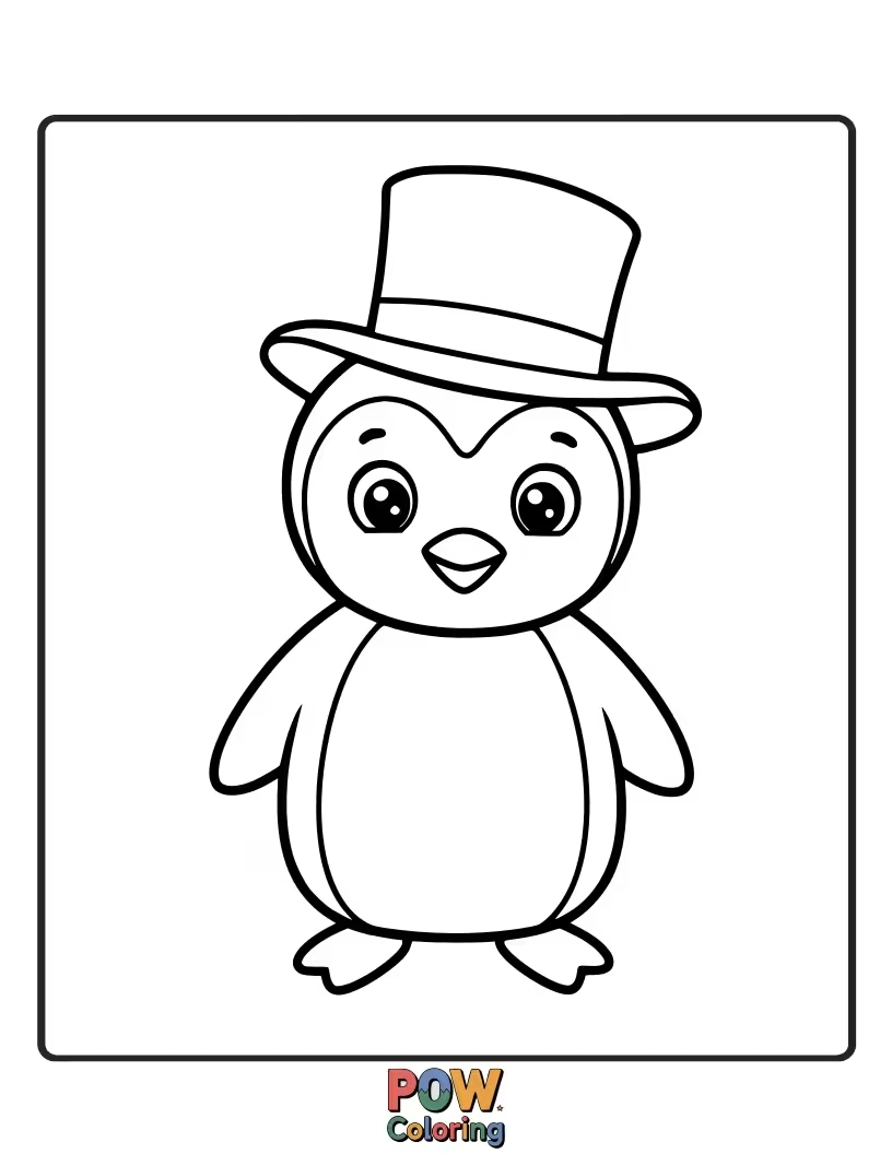 Free coloring page of A fashionable penguin sporting a stylish hat. This fun design lets kids experiment with different hat styles and colors.