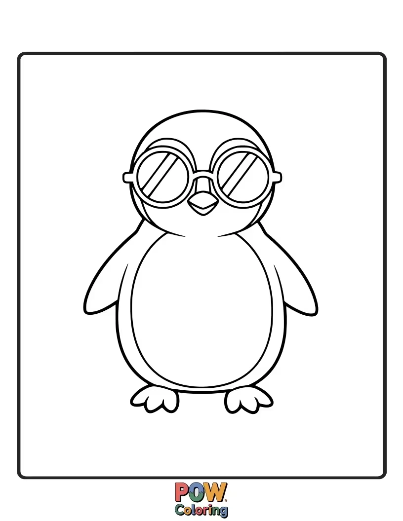 Free coloring page of A cool penguin wearing trendy sunglasses. This fun design lets children express their creativity with bold and stylish color combinations.