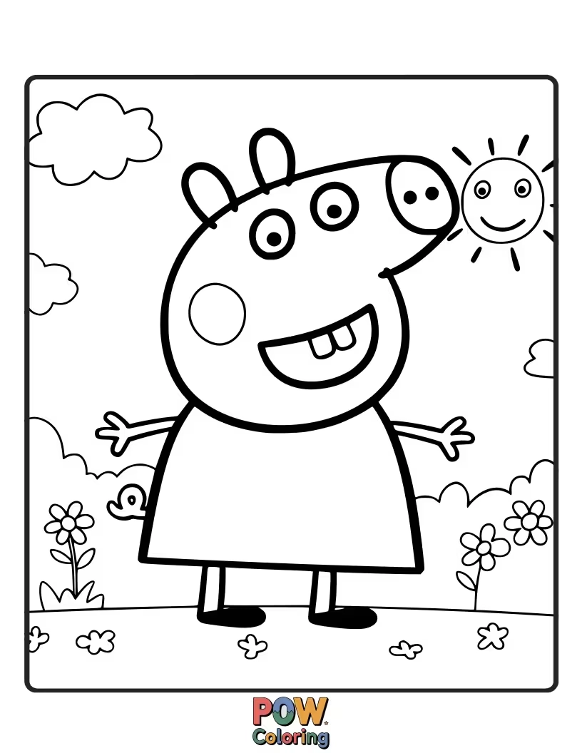 Free coloring page of Peppa and her friends are all making the silliest, most exaggerated funny faces at each other.