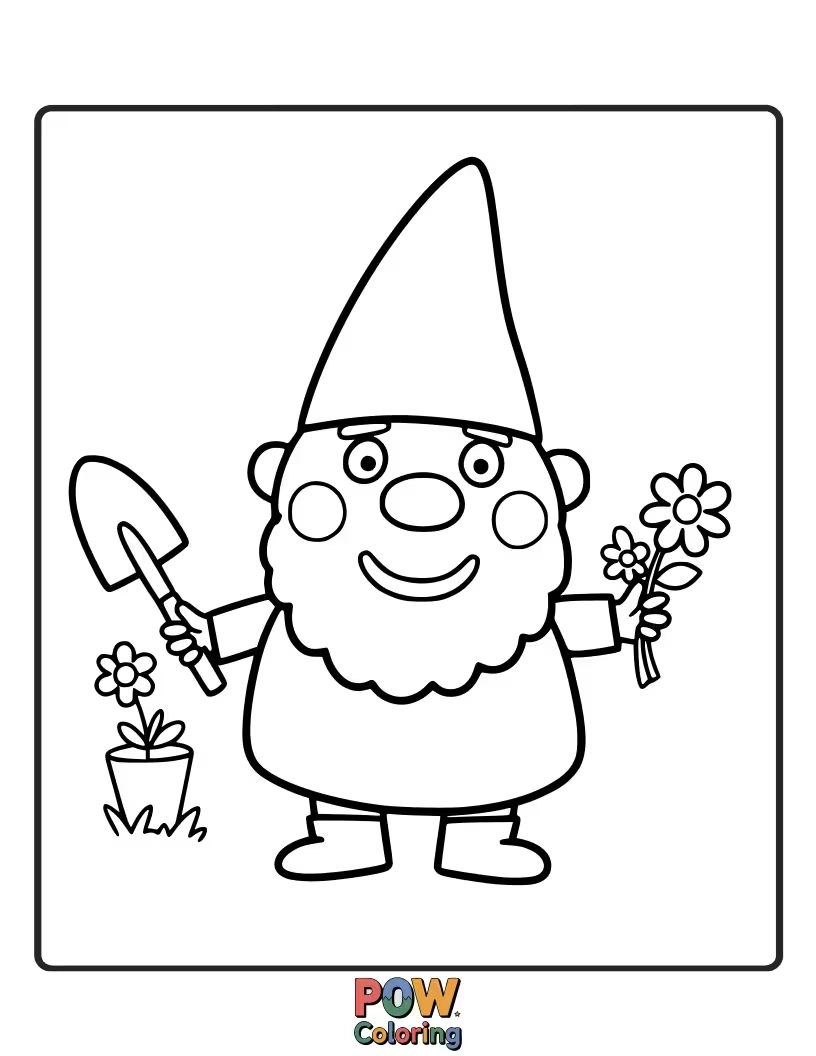 Free coloring page of Peppa has dressed up a garden gnome to look like herself, and it’s winking comically.