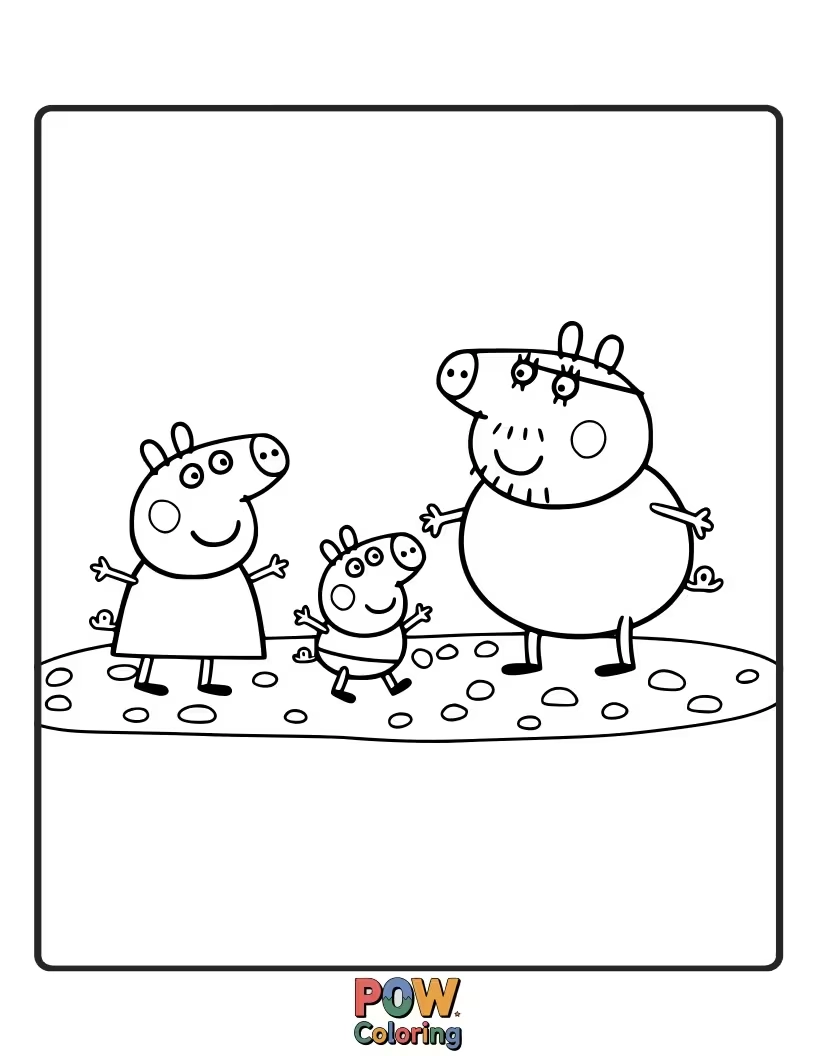 Free coloring page of Peppa is trying to catch a falling blob of wobbly jelly that’s bouncing all over the place.