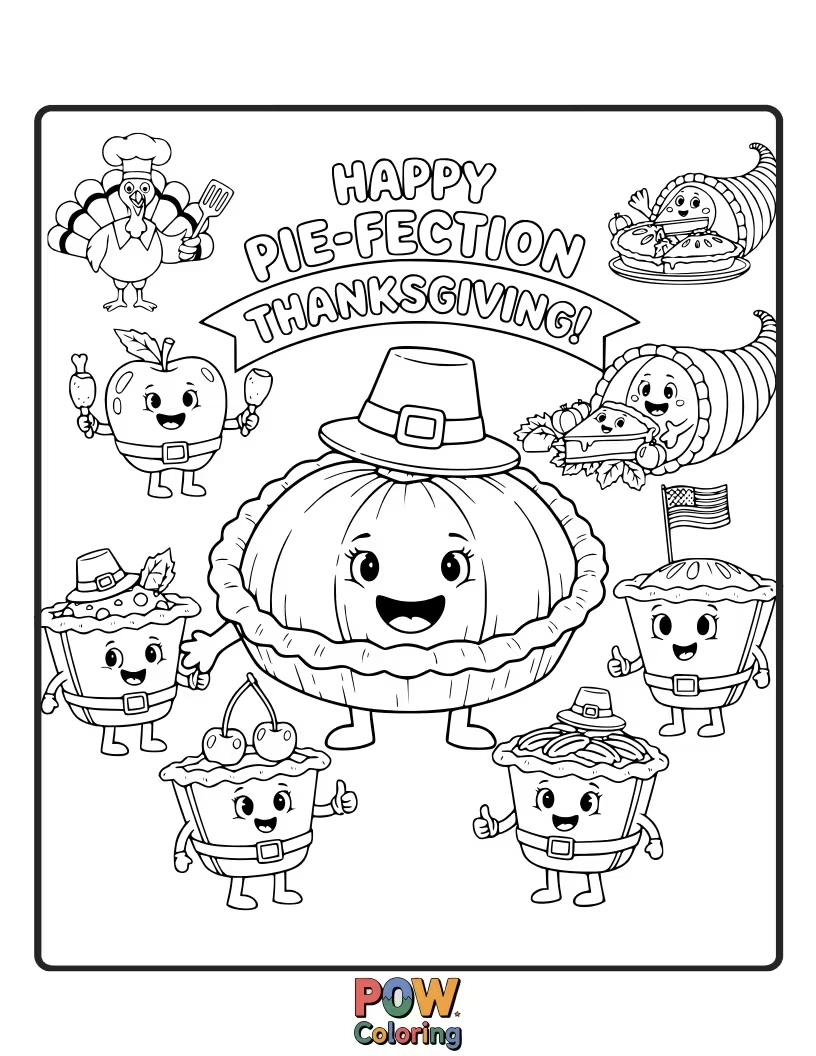 Free coloring page of A slice of delicious pumpkin pie with whipped cream sits invitingly, adorned with tiny autumn leaves. A sweet treat!