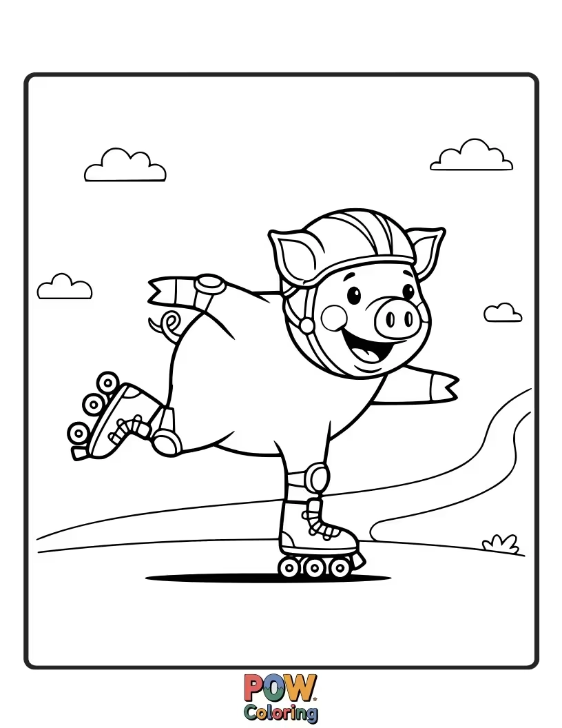 Free coloring page of A cool pig zooms around on roller skates, showing off its smooth moves.