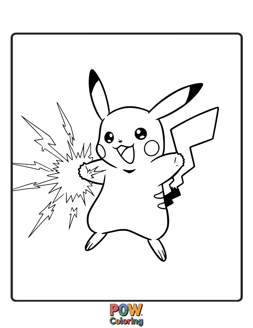 Free coloring page of Pikachu unleashing a powerful Thunderbolt attack.