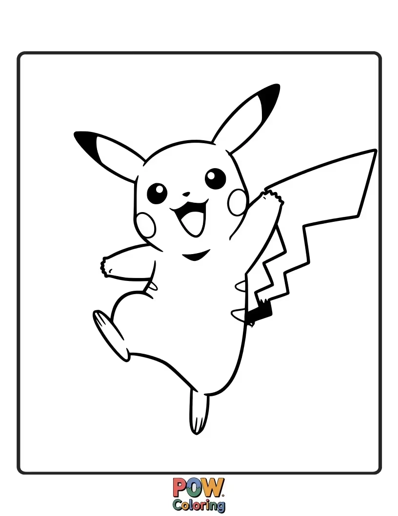 Free coloring page of Pikachu doing a joyful, energetic dance.