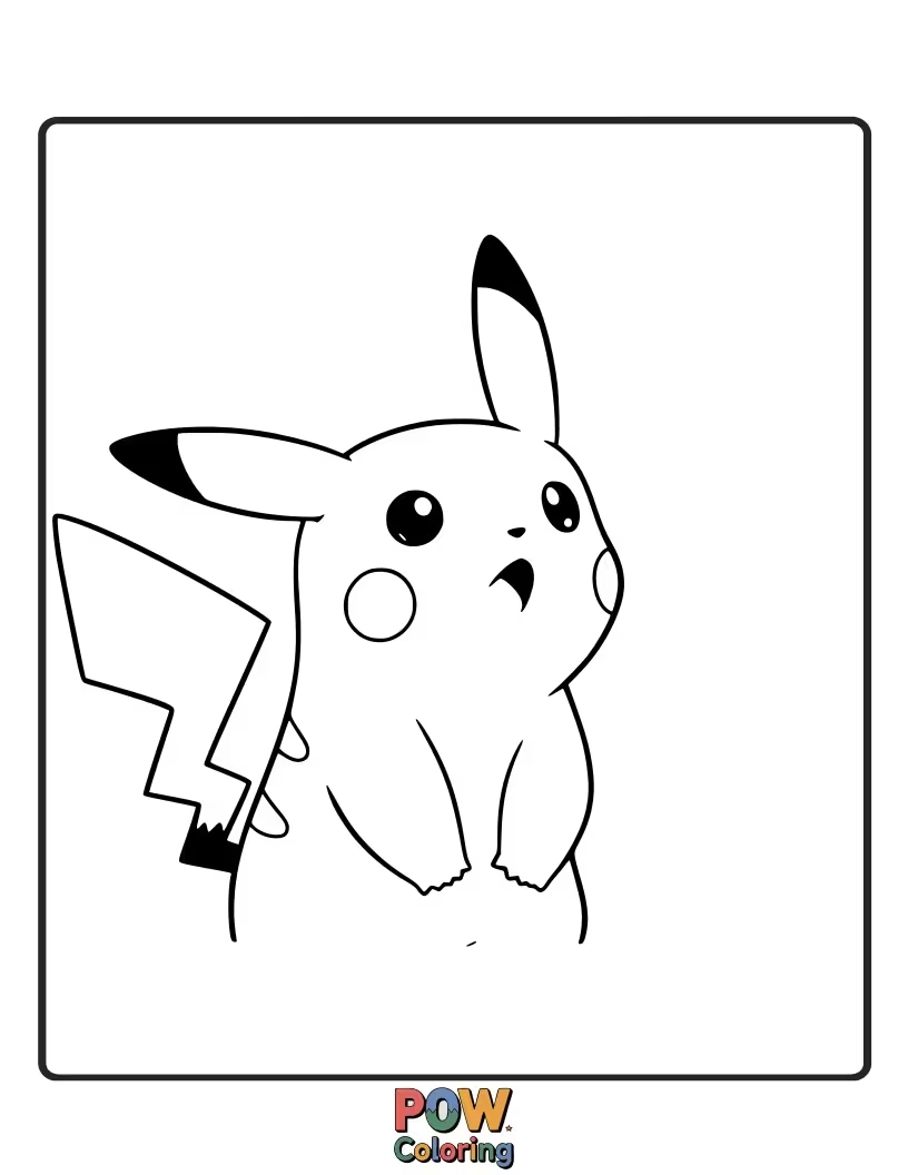 Free coloring page of Pikachu gazing up at a starry night sky.