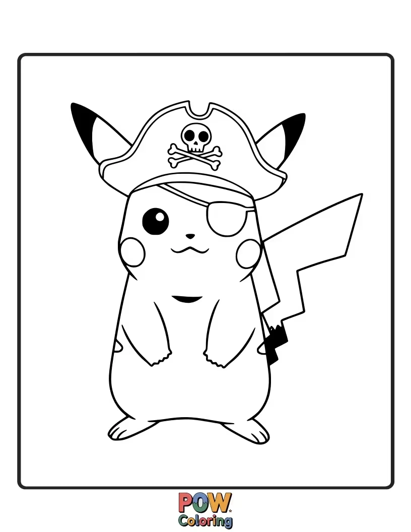 Free coloring page of Pikachu sporting a stylish, oversized hat.