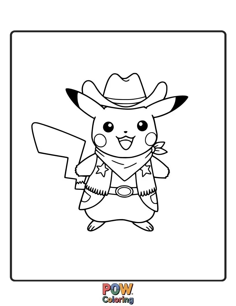 Free coloring page of Pikachu dressed up in a sharif costume