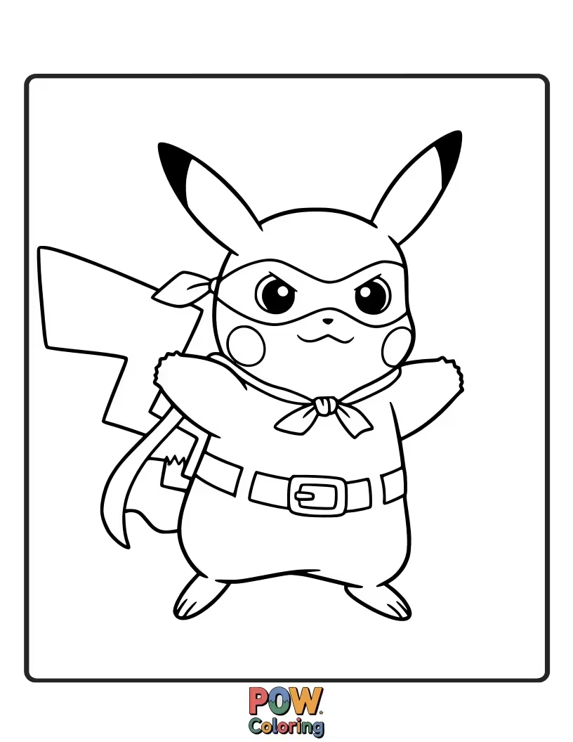 Free coloring page of Pikachu dressed up in a fun costume