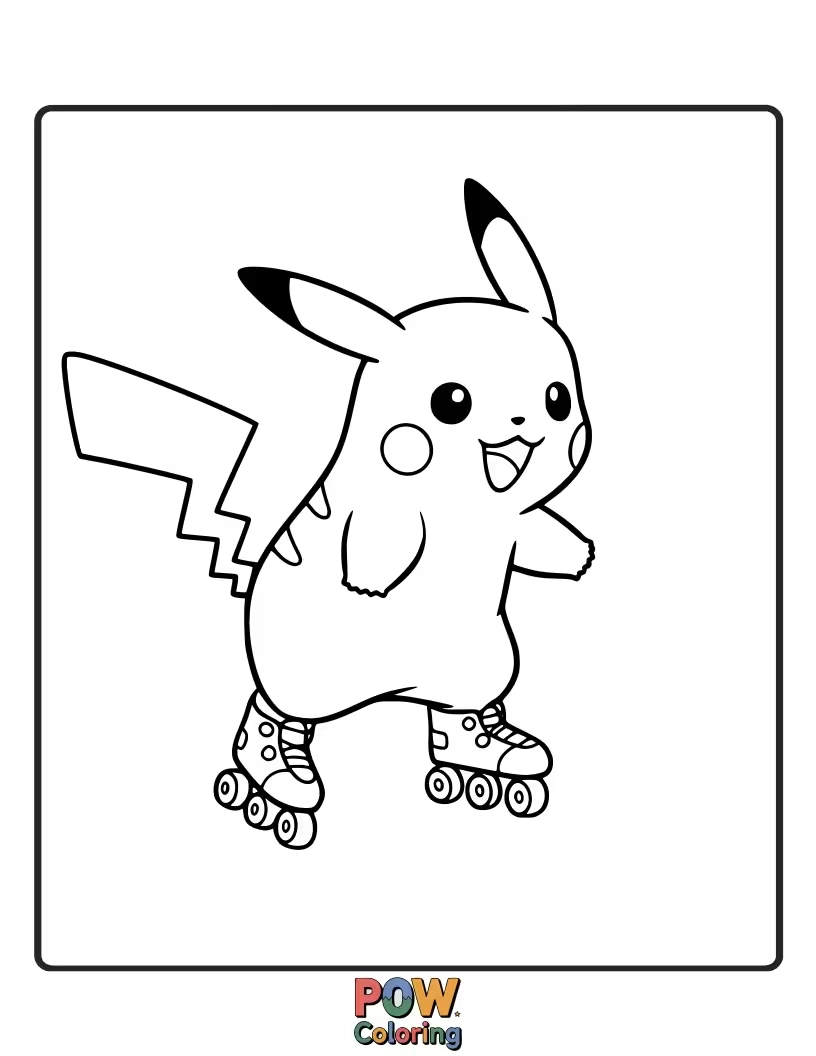 Free coloring page of Pikachu gliding on roller skates with joy.