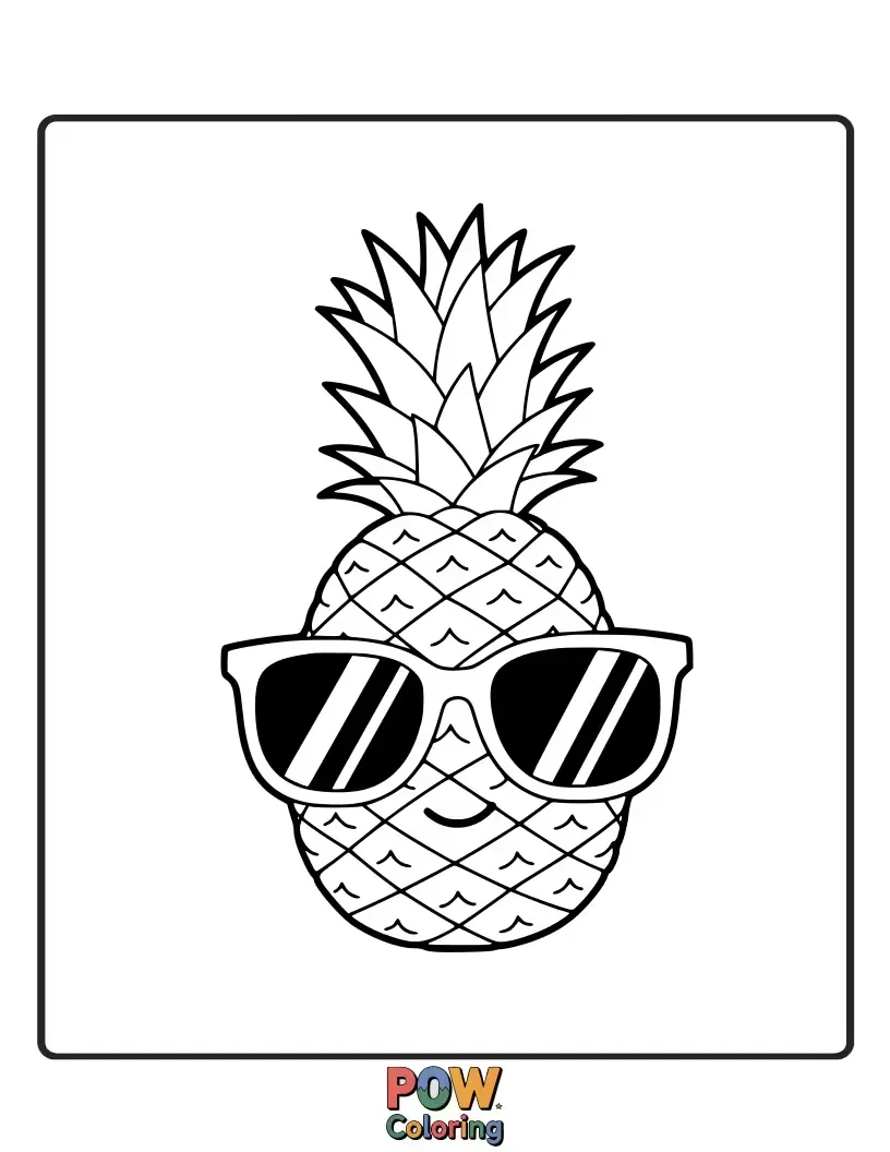 Free coloring page of A tropical pineapple wearing cool sunglasses, embodying a relaxed island paradise.