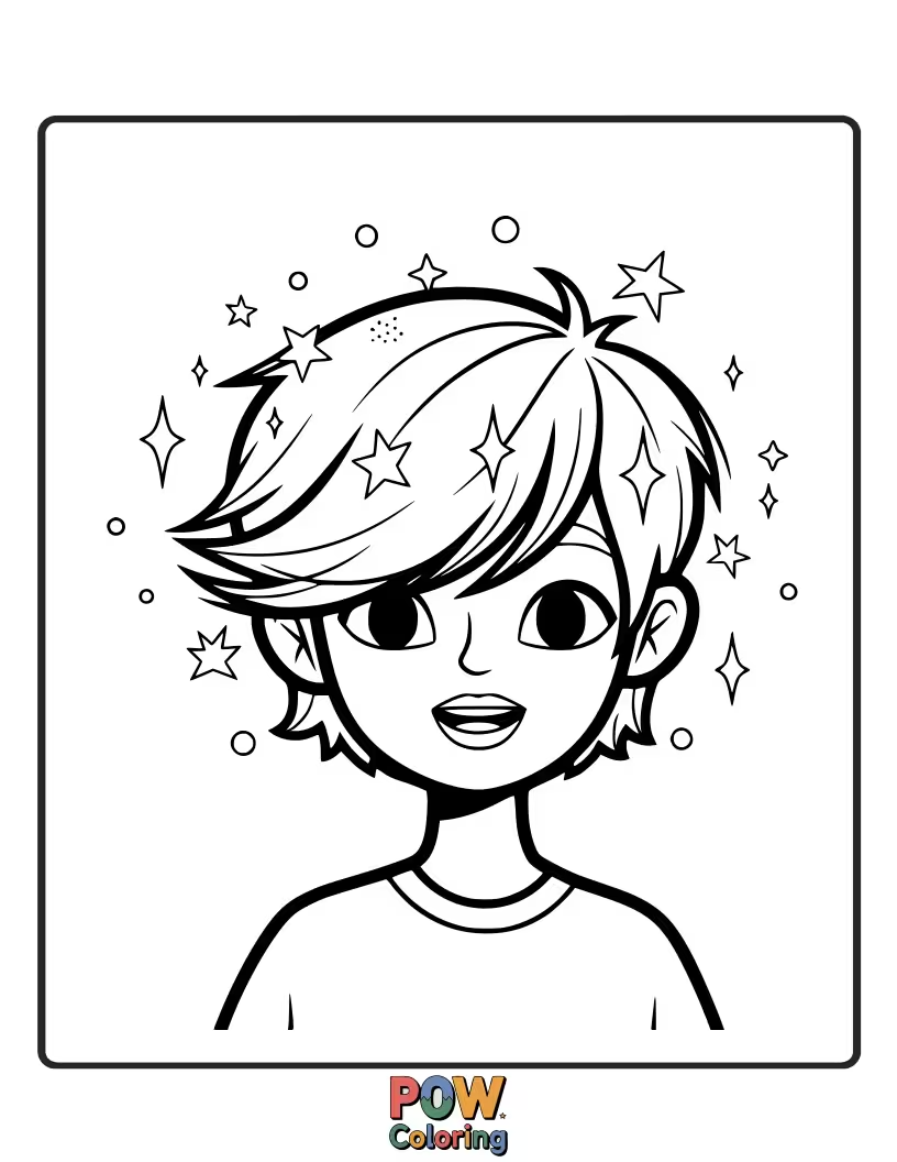 Free coloring page of A short, sassy pixie cut with tiny sparkles sprinkled throughout.