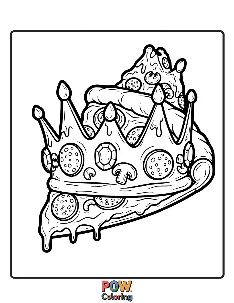 Free coloring page of Who needs jewels when you have delicious pizza slices forming a tasty and unique crown?