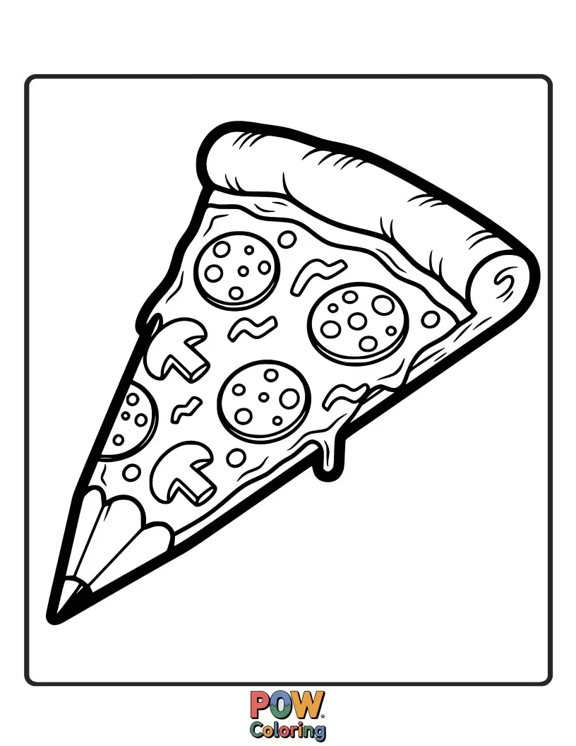 Free coloring page of A funny pencil shaped like a delicious slice of pizza, inspiring cheesy doodles and creative toppings.