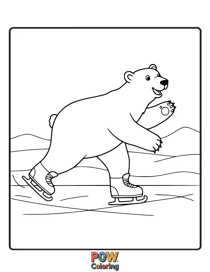 Free coloring page of A playful polar bear gliding on an icy surface. Sparks imagination and introduces different textures to color.