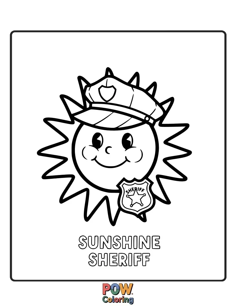 Free coloring page of A cheerful sheriff made of sunshine, spreading warmth and safety.