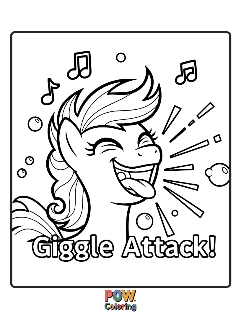 Free coloring page of A pony doubled over with laughter, tears streaming from its eyes.