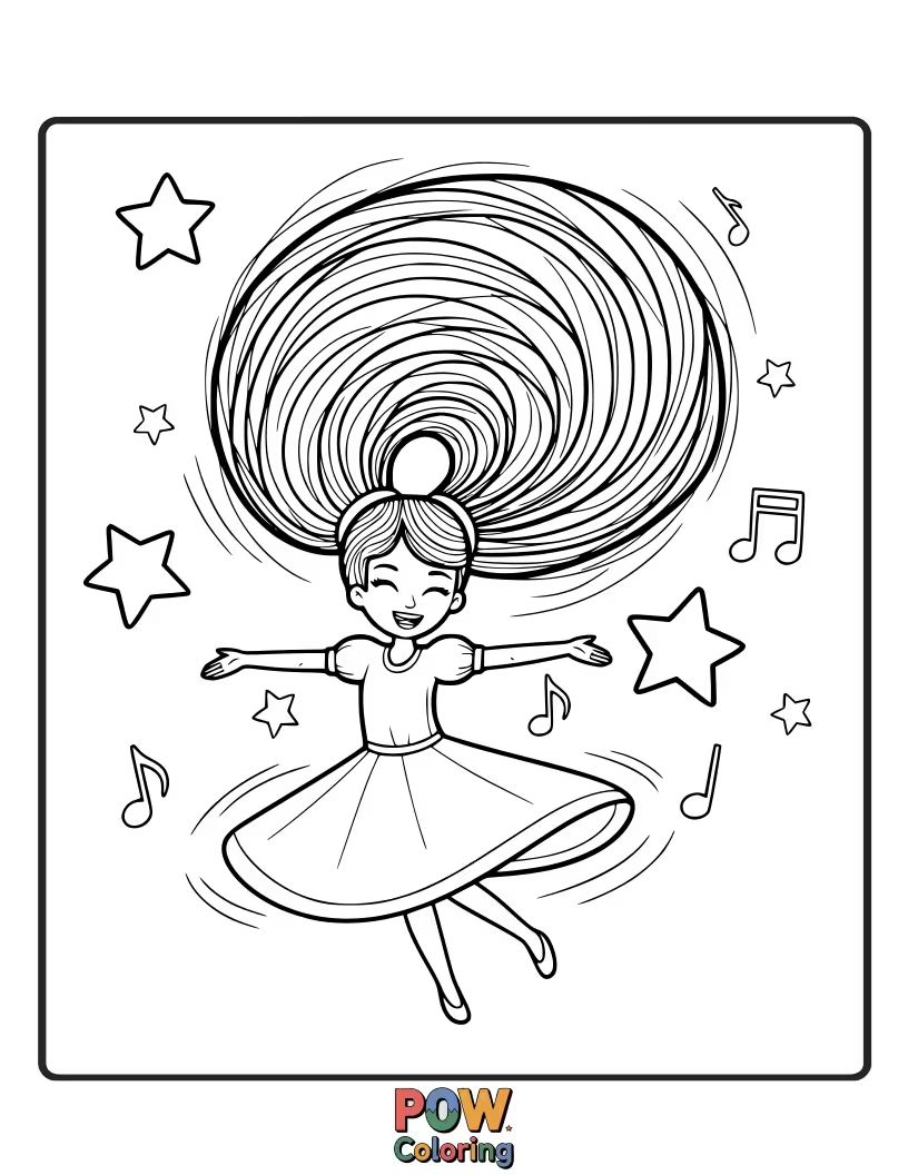 Free coloring page of A high ponytail that playfully twirls around a star.