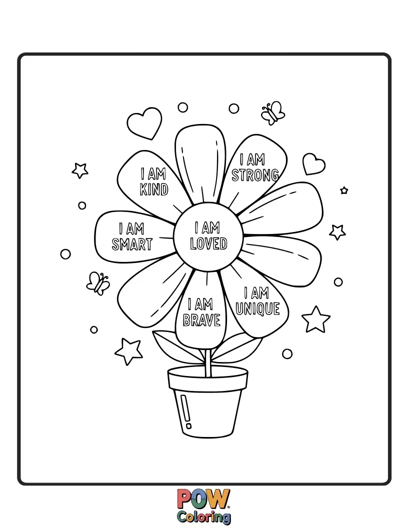 Free coloring page of A vibrant flower unfurling its petals, representing growth and self-love. Color to cultivate inner beauty and strength.
