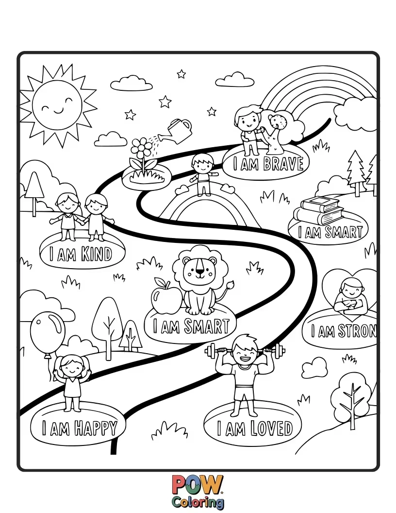 Free coloring page of A whimsical hot air balloon soaring through the clouds, symbolizing adventure and the exciting path of self-discovery.