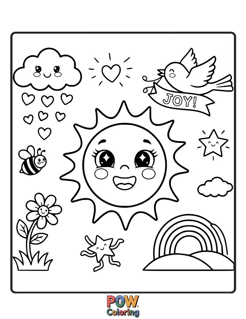 Free coloring page of A group of cheerful gnomes dancing around a mushroom, celebrating happiness and community.