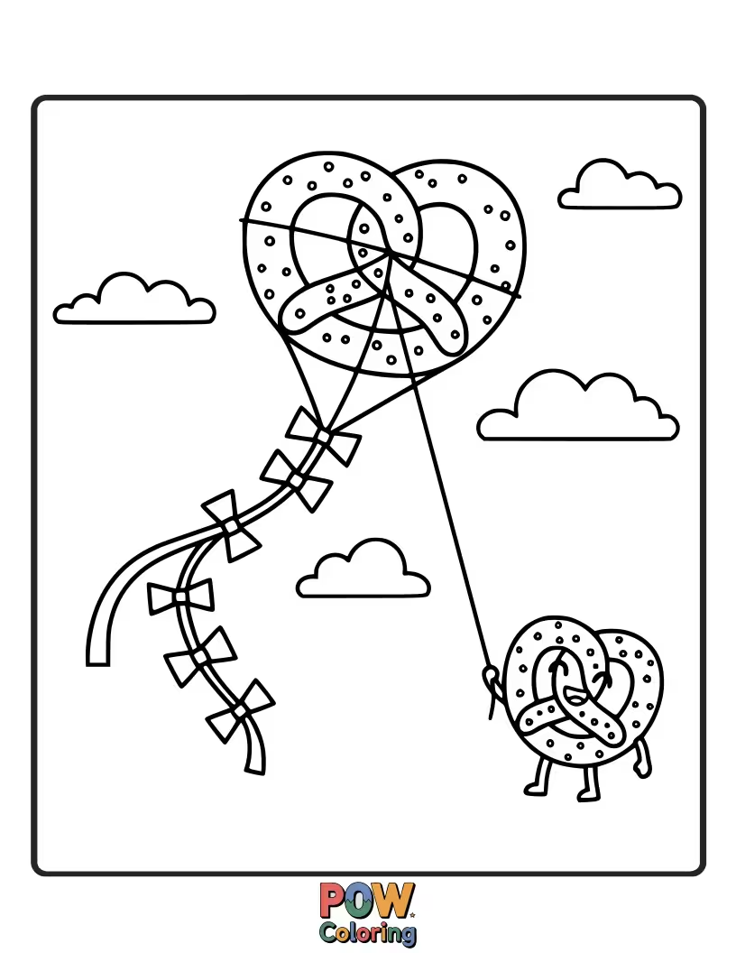 Free coloring page of A pretzel decorated with tiny sprinkles or a drizzle of chocolate. A delightful and tempting coloring subject.