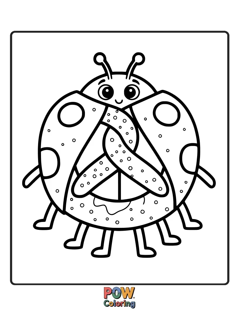 Free coloring page of A pretzel sharing a moment with a friendly ladybug. A sweet and nature-inspired design.